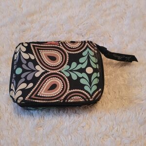 Vera Bradley Patterned Zip Pill Case, Black with Mint & Peach Paisley